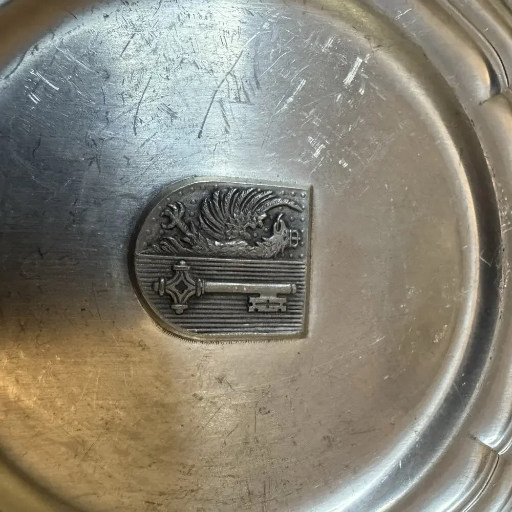 Vintage SIGG Switzerland Pewter Wine Bottle Coaster Heraldic Griffin 4.5”